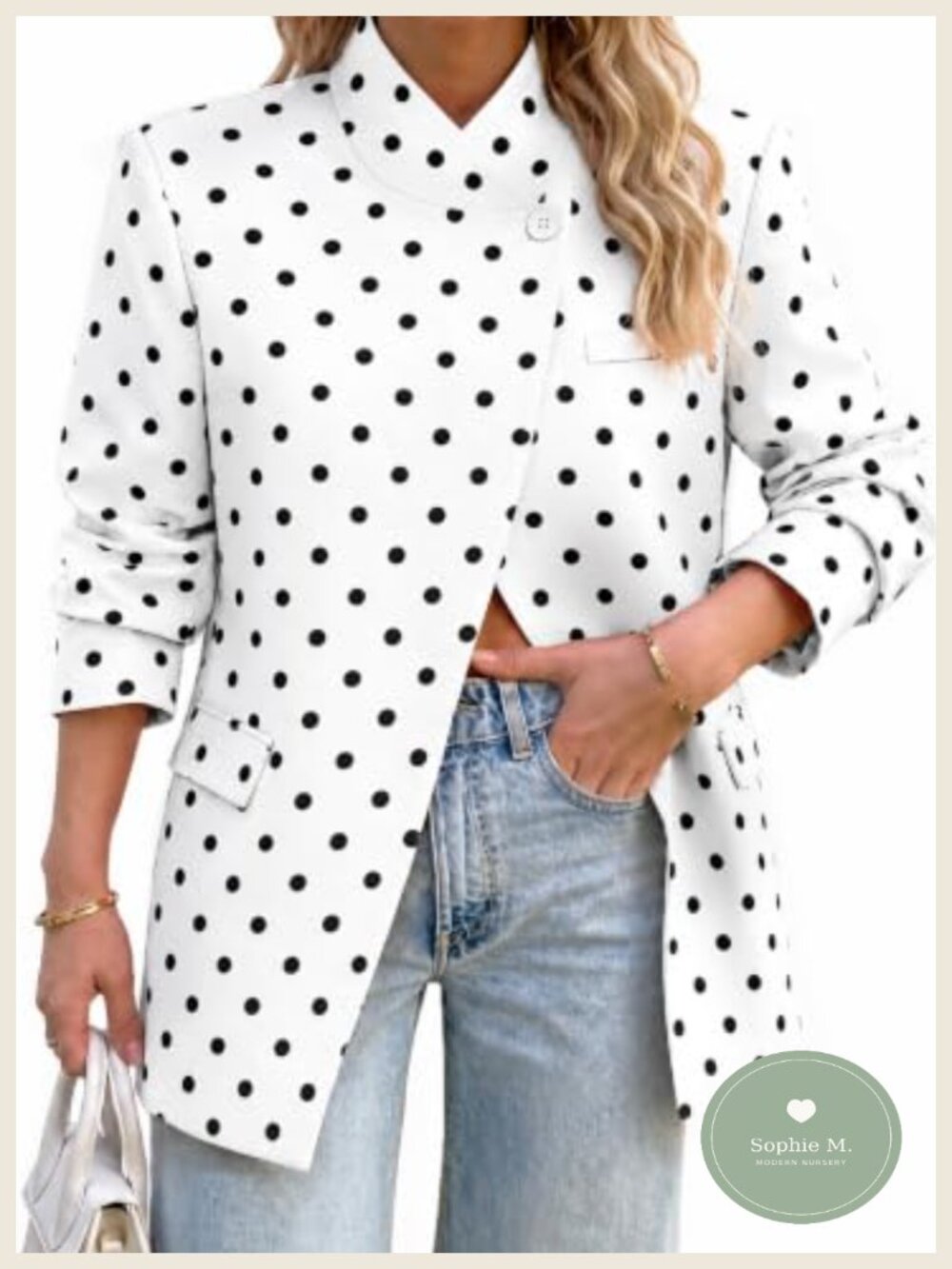 Women's Polka Dot Blazer Lightweight Business Casual Suit Jacket